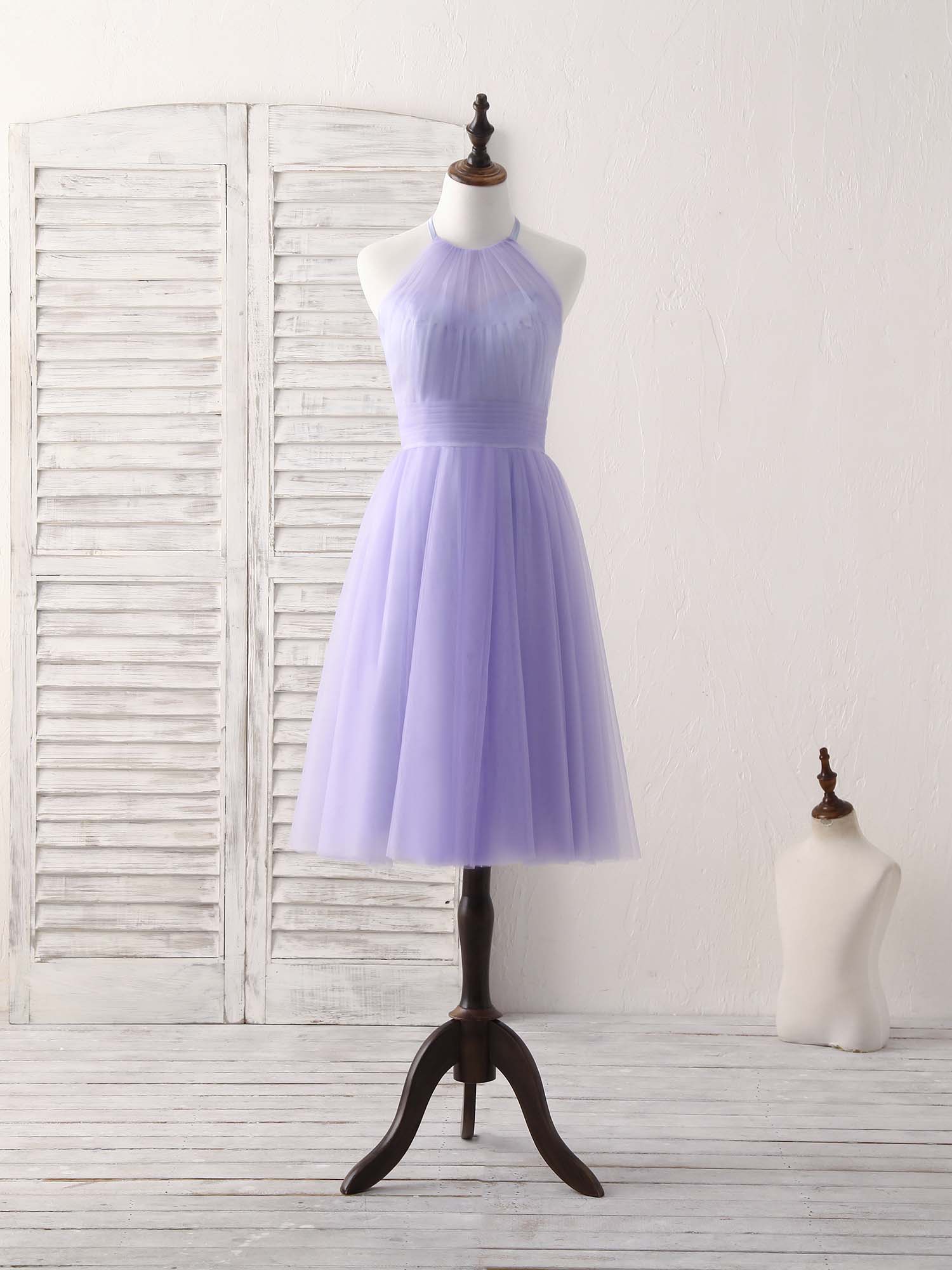 Buyishang Purple Tulle Short Prom Dress Simple Purple Homecoming Dress Bridesmaid dress shop